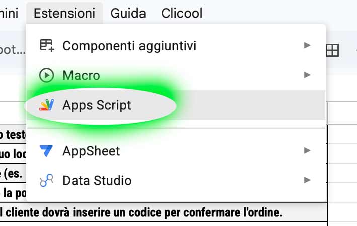 Apri Apps Script